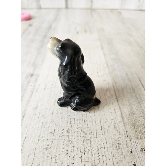 Vintage porcelain dog puppy sitting terrier decor black - Picture 3 of 8